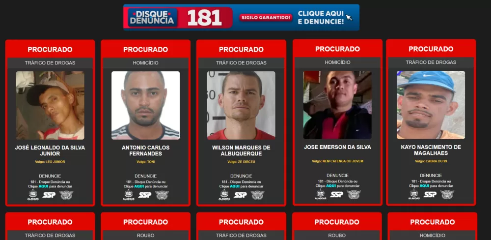 Segurança Pública lança plataforma com lista de criminosos mais procurados